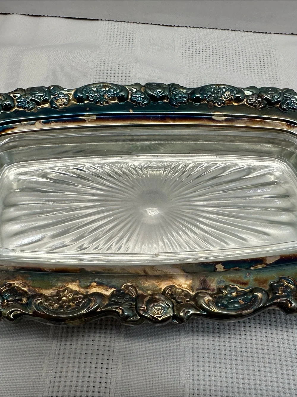 Oneida Silver-Tone Ornate Covered Butter Dish
